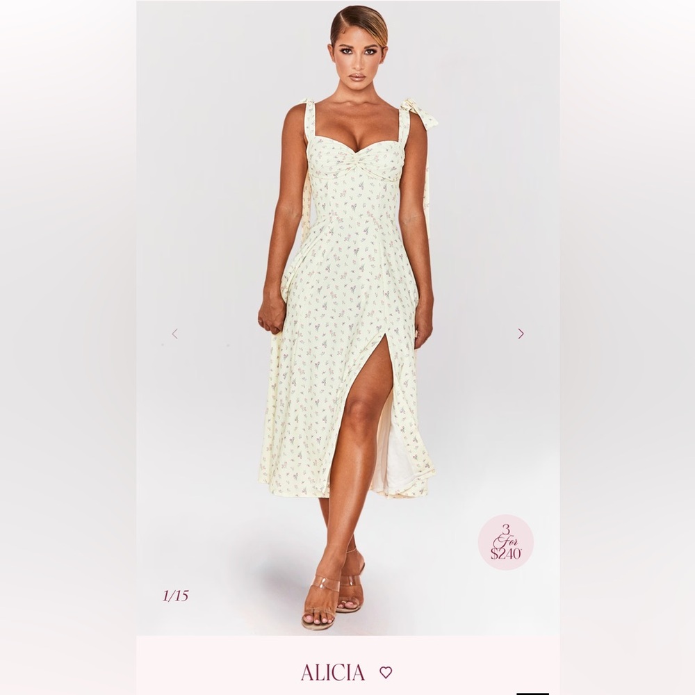 Lemon floral print midi sundress House of CB, L - Picture 2 of 4